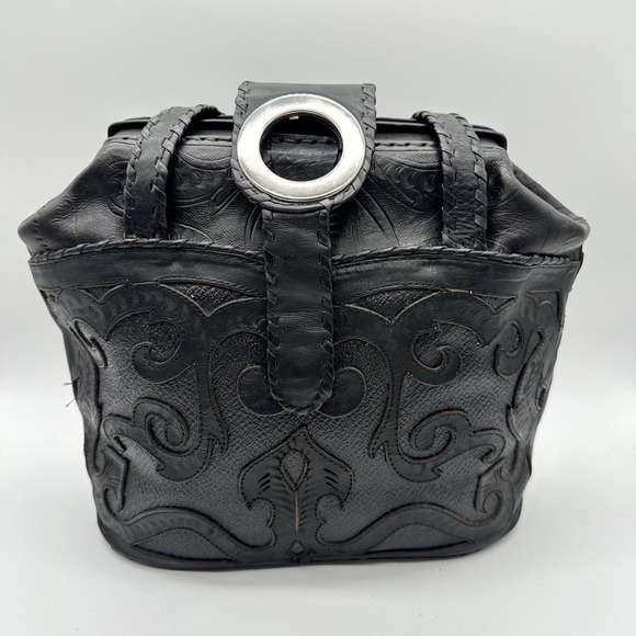 NWT Vintage Leaders in Leather Black Tooled Cut Out Moto Western Whimsigoth Bag